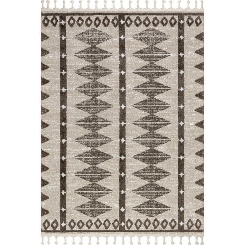 RUGS USA Autumn Geometric Tasseled Beige 10 ft. x 13 ft. Indoor/Outdoor Patio Area Rug OZNN29A-10013
