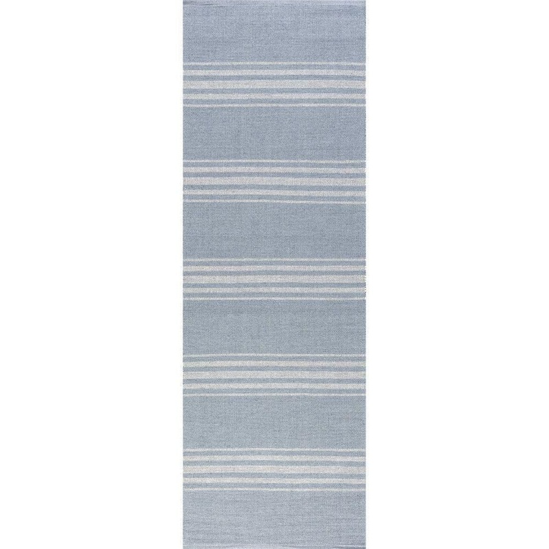 RUGS USA Bergamot Striped Cotton Blue Grey 3 ft. x 8 ft. Runner Rug NEVN04B-2608