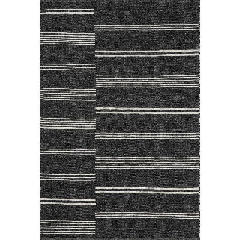RUGS USA Birchwood Reversible Striped Wool Dark Gray 4 ft. x 6 ft. Indoor/Outdoor Patio Rug WDMY01C-406