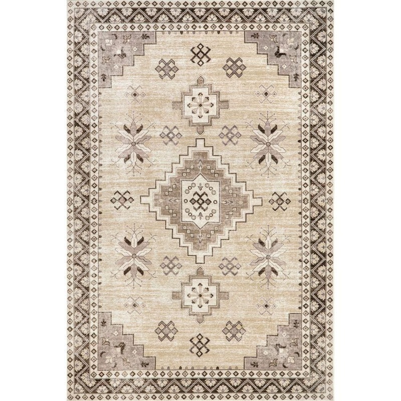 RUGS USA Clovebud Geometric Machine Washable Beige 10 ft. x 14 ft. Area Rug SVMN21A-960136