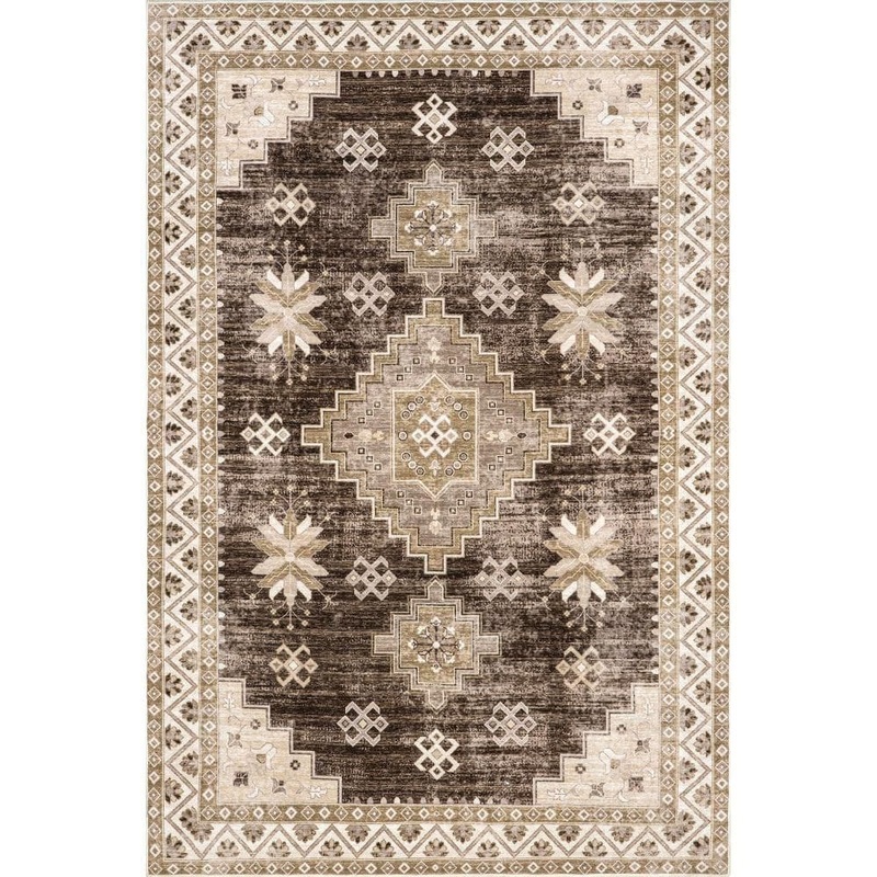 RUGS USA Clovebud Geometric Machine Washable Brown 4 ft. x 6 ft. Area Rug SVMN21B-406