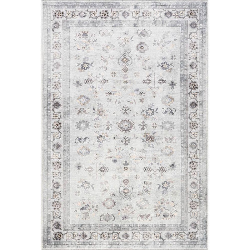 RUGS USA Dayflower Vintage Machine Washable Light Grey 8 ft. x 10 ft. Indoor/Outdoor Patio Rug BIVL104B-8010