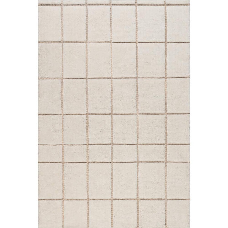 RUGS USA Frenshe Interiors Ivory 9 ft. x 12 ft. Em Checked New Zealand Wool Indoor/Outdoor Patio Area Rug SVTA01A-9012