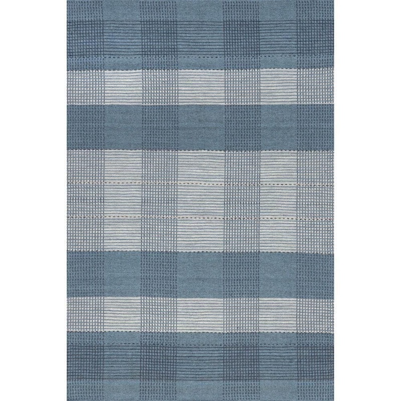 RUGS USA Oregon Plaid Wool Blue 6 ft. x 9 ft. Indoor/Outdoor Patio Rug AECR12A-609