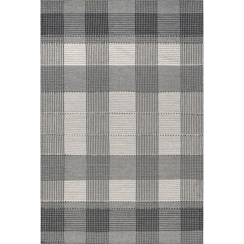 RUGS USA Oregon Plaid Wool Grey 5 ft. x 8 ft. Indoor/Outdoor Patio Rug AECR12B-508