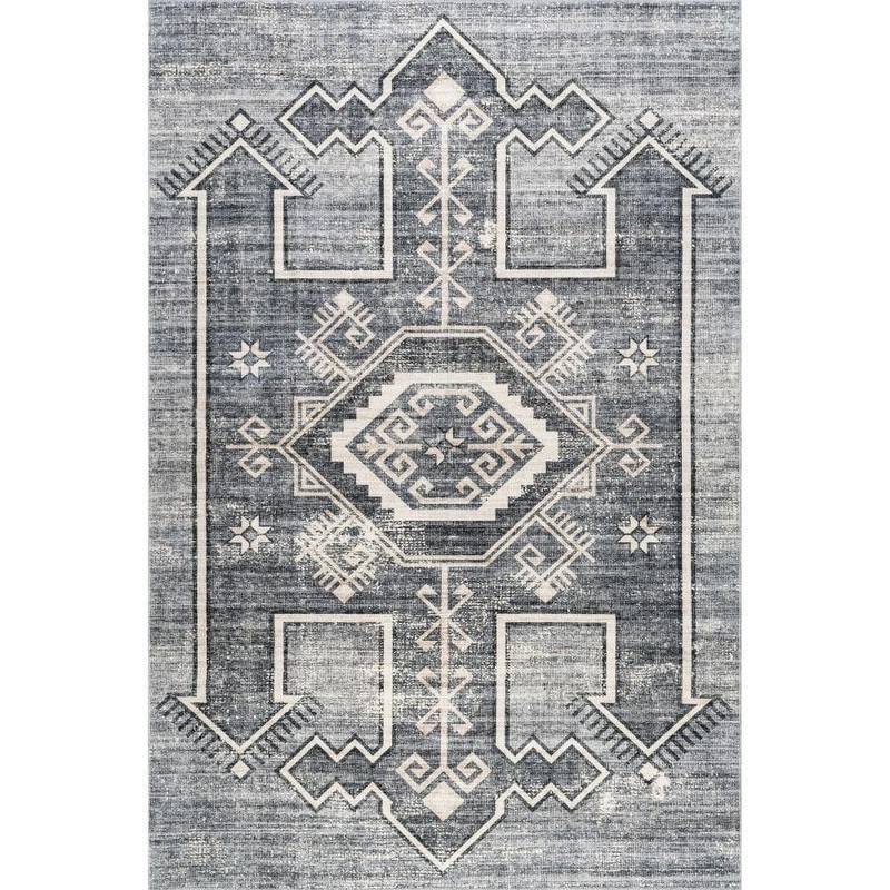 RUGS USA Sagebrush Geometric Machine Washable Gray Doormat 3 ft. x 5 ft. Indoor/Outdoor Patio Rug HJVL63A-305