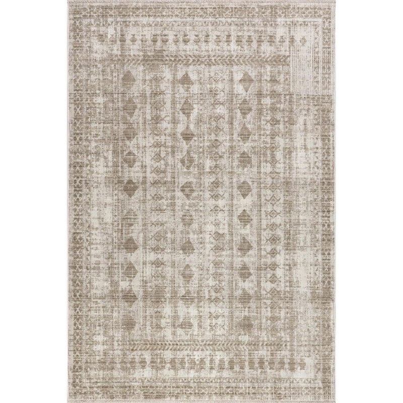 RUGS USA Saturdays Geometric Fringed Light Beige 4 ft. x 6 ft. Indoor/Outdoor Patio Area Rug BDSN72A-406