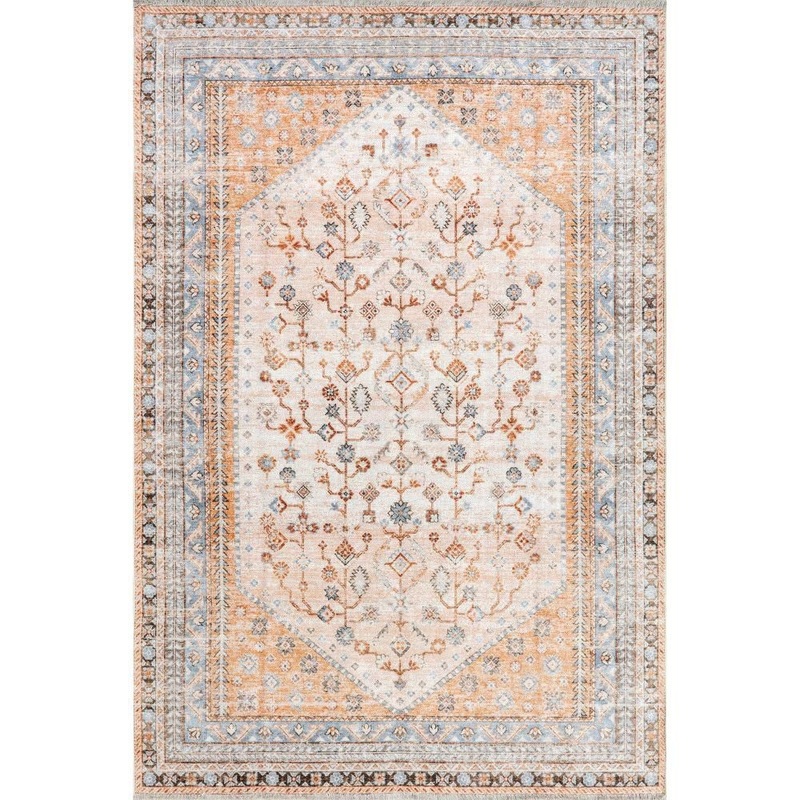 RUGS USA Sunsari Geometric Machine Washable Peach Doormat 3 ft. x 5 ft. Indoor/Outdoor Patio Rug RZNB09C-305