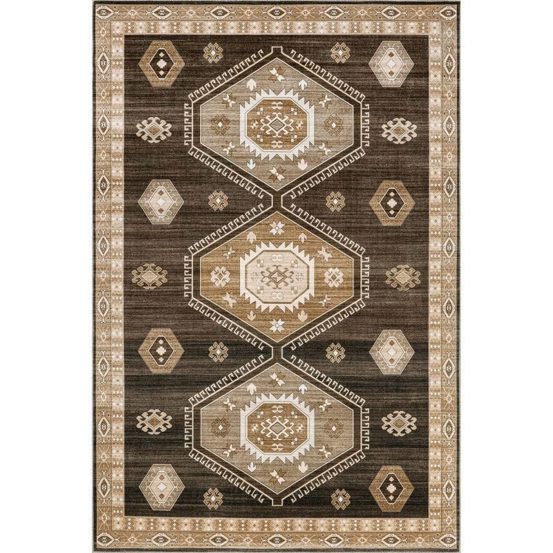 RUGS USA Taro Medallion Machine Washable Dark Brown Doormat 3 ft. x 5 ft. Indoor/Outdoor Patio Rug BIVL102A-305
