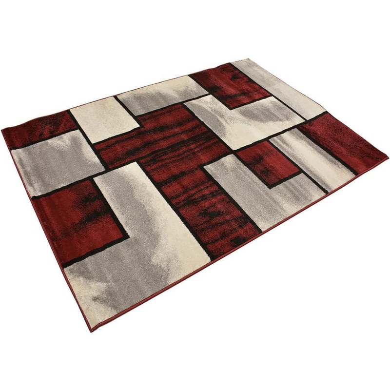 RugStylesOnline Comfy Squares Geometric Red-Gray 8 ft. x 10 ft. Classic Braided Vintage Contemporary Polypropylene Rectangular Area Rug HD-CMF8809-8X10