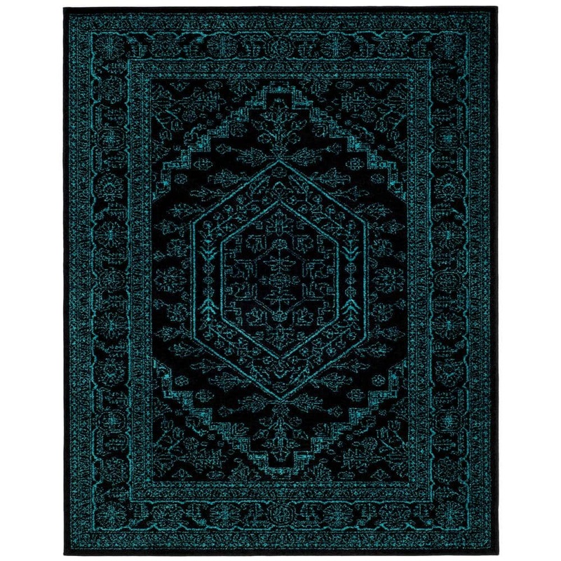 SAFAVIEH Adirondack Black/Teal 9 ft. x 12 ft. Border Medallion Area Rug ADR108K-9