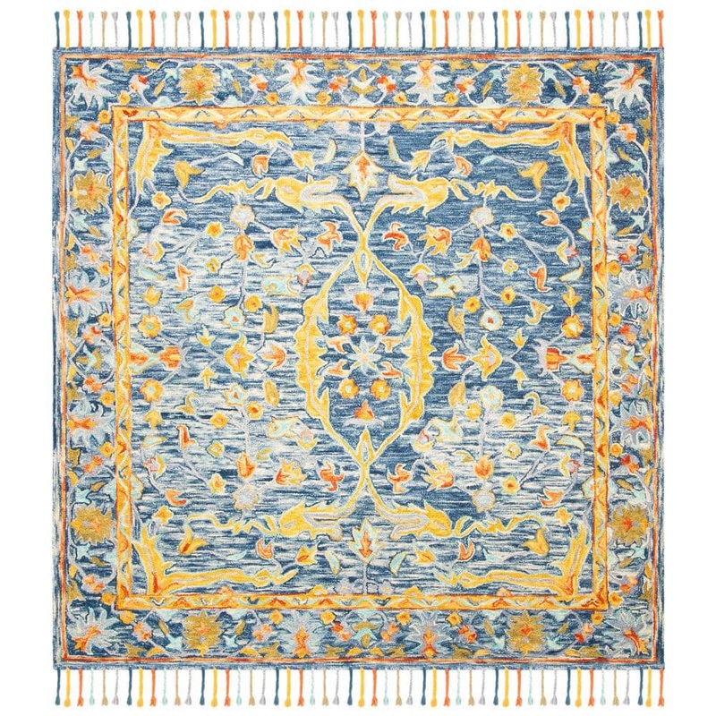 SAFAVIEH Aspen Blue/Rust 7 ft. x 7 ft. Square Border Area Rug APN116M-7SQ