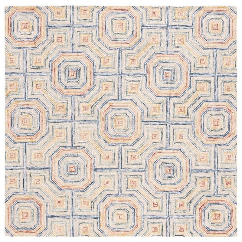 SAFAVIEH Aspen Ivory/Blue 6 ft. x 6 ft. Tiled Geometric Square Area Rug APN264M-6SQ