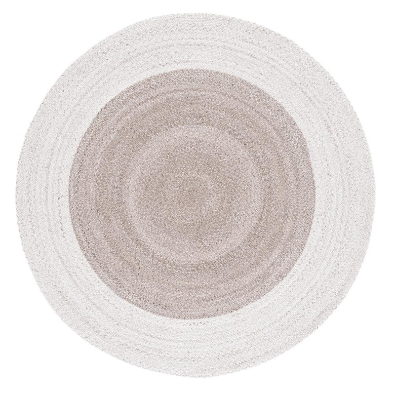 SAFAVIEH Braided Beige Light Gray 4 ft. x 4 ft. Abstract Border Round Area Rug BRD803E-4R