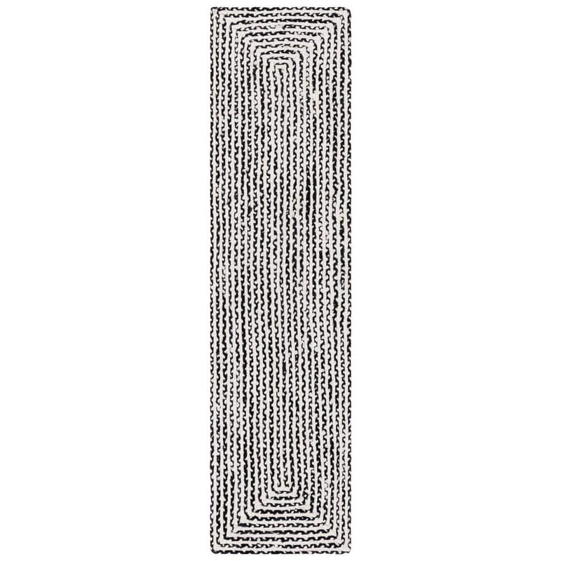 SAFAVIEH Braided Black Ivory 2 ft. x 9 ft. Abstract Striped Runner Rug BRD260Z-29