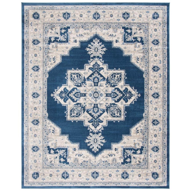 SAFAVIEH Brentwood Navy/Cream 9 ft. x 12 ft. Floral Medallion Border Area Rug BNT865N-9