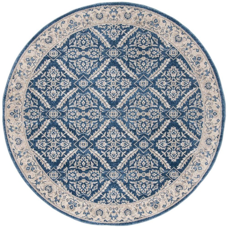 SAFAVIEH Brentwood Navy/Cream Doormat 3 ft. x 3 ft. Round Floral Border Antique Area Rug BNT863N-3R