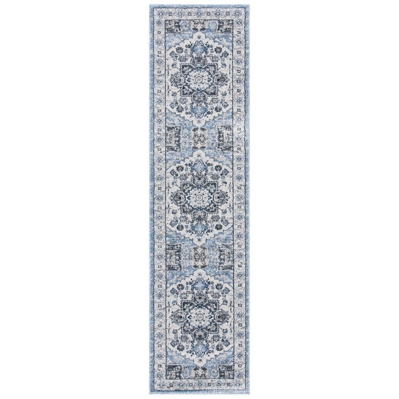 SAFAVIEH Charleston Blue/Gray 2 ft. x 8 ft. Border Floral Runner Rug CHL431M-28