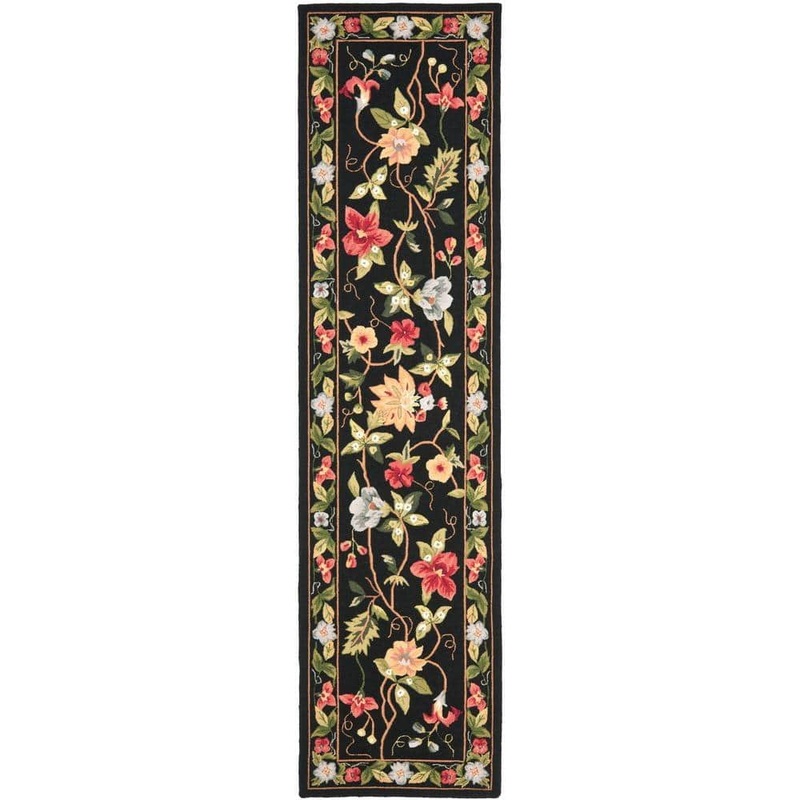 SAFAVIEH Chelsea Black 3 ft. x 10 ft. Gradient Border Floral Runner Rug HK311A-210