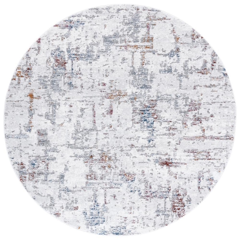 SAFAVIEH Craft Gray/Red 7 ft. x 7 ft. Distressed Marble Round Area Rug CFT961F-7R