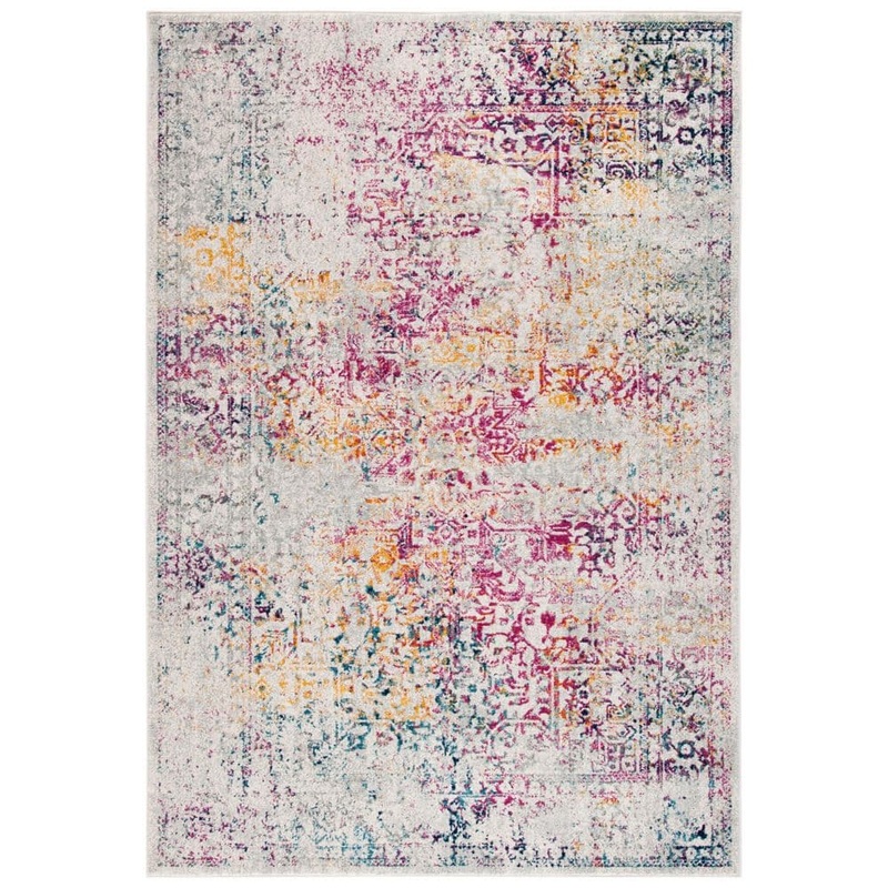 SAFAVIEH Evoke Ivory/Fuchsia 7 ft. x 9 ft. Distressed Border Medallion Area Rug EVK256Q-6