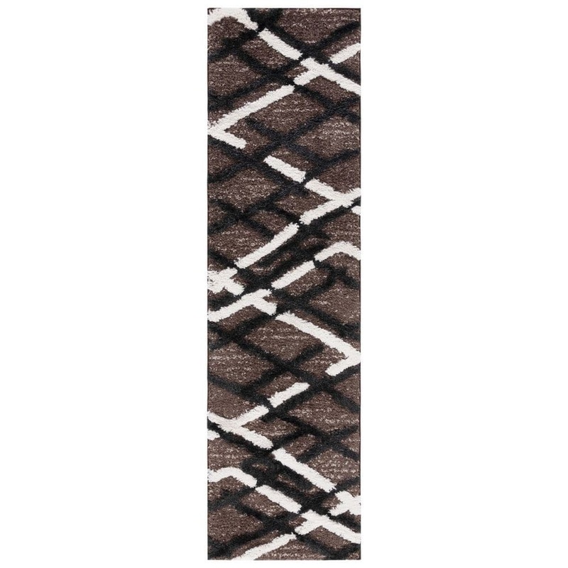 SAFAVIEH Hi-Lo Shag Brown/Ivory Charcoal 2 ft. x 8 ft. Solid Color Striped Runner Rug HLS206T-28