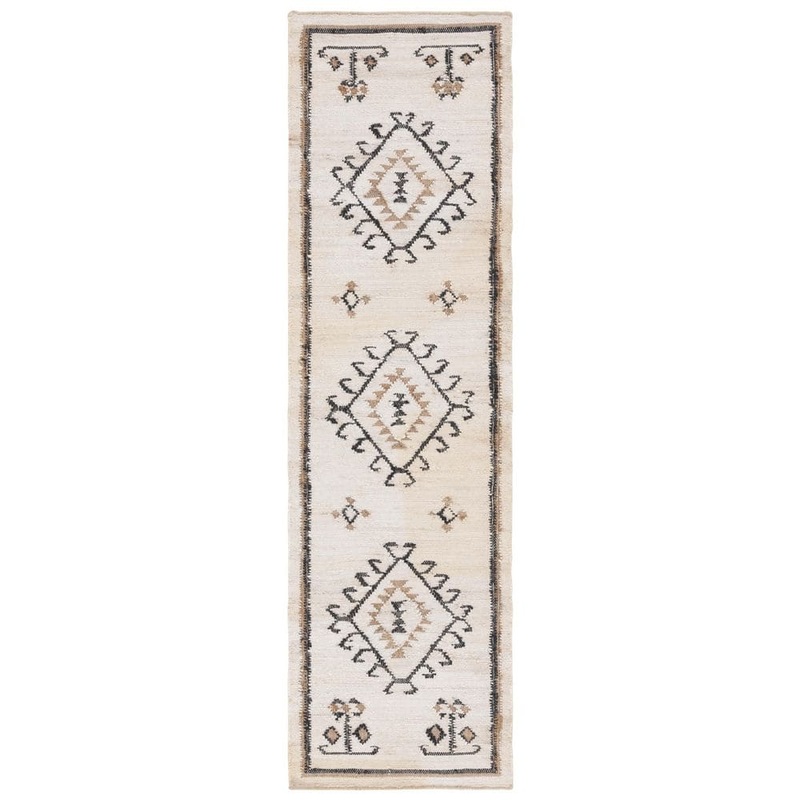 SAFAVIEH Kilim Ivory/Black 2 ft. x 7 ft. Native American Border Runner Rug KLM762A-27