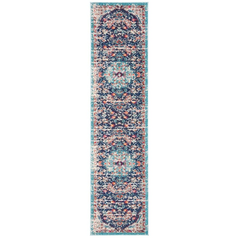 SAFAVIEH Madison Black/Teal 2 ft. x 6 ft. Border Runner Rug MAD447Z-26