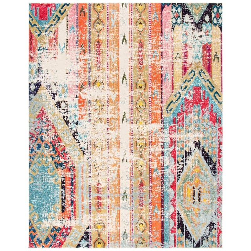 SAFAVIEH Madison Blue/Orange 8 ft. x 10 ft. Geometric Area Rug MAD422F-8
