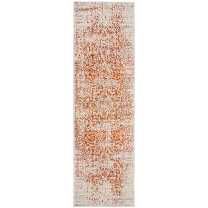 SAFAVIEH Madison Orange/Ivory 2 ft. x 20 ft. Geometric Border Floral Medallion Runner Rug MAD603P-220