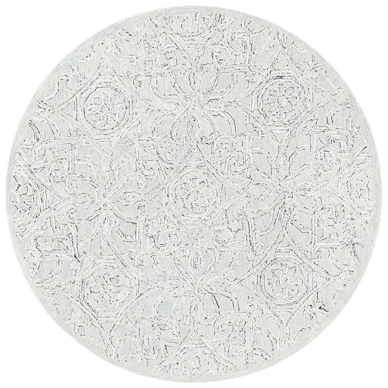 SAFAVIEH Micro-Loop Grey/Ivory 5 ft. x 5 ft. Geometric Round Area Rug MLP152F-5R