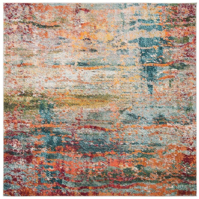 SAFAVIEH Monaco Teal/Orange 7 ft. x 7 ft. Square Abstract Area Rug MNC262M-7SQ
