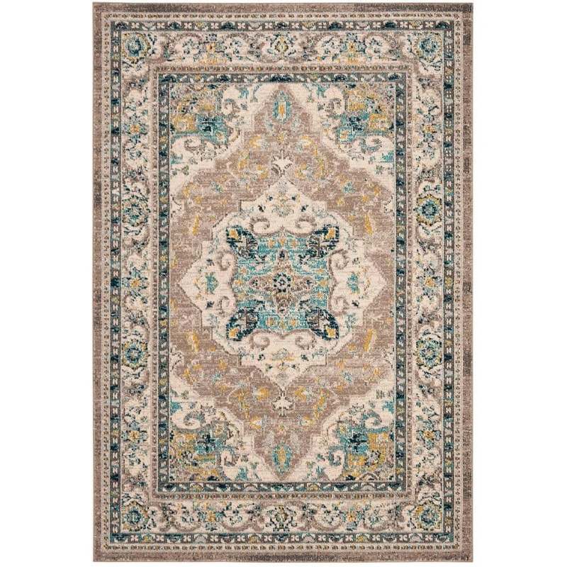 SAFAVIEH Phoenix Ivory/Grey 10 ft. x 14 ft. Border Floral Medallion Persian Area Rug PHX154F-10