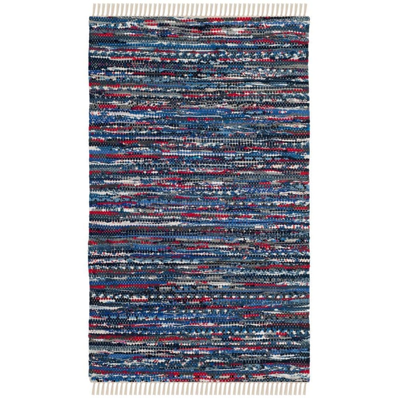 SAFAVIEH Rag Rug Blue/Multi Doormat 2 ft. x 3 ft. Speckle Striped Area Rug RAR128B-2