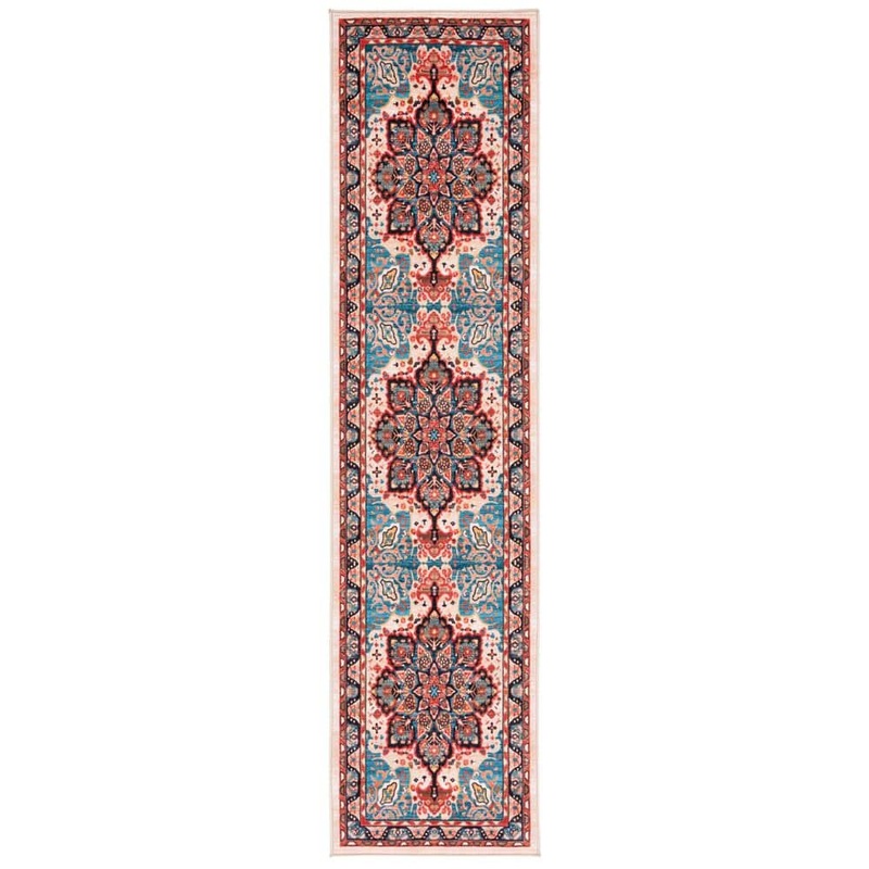 SAFAVIEH Riviera Blue/Beige 2 ft. x 9 ft. Machine Washable Medallion Border Runner Rug RIV155N-29