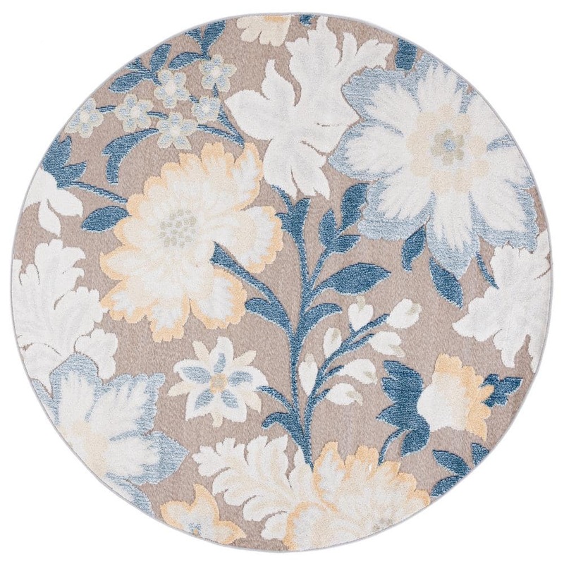 SAFAVIEH Sarasota Navy/Brown 7 ft. x 7 ft. Floral Round Area Rug SAR108J-7R