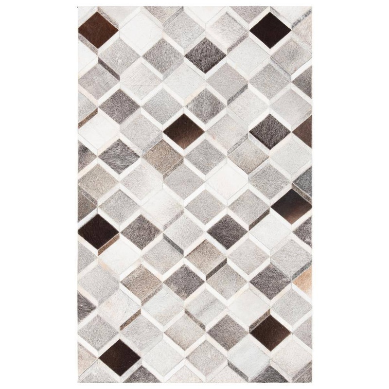 SAFAVIEH Studio Leather Ivory Gray Doormat 3 ft. x 5 ft. Plaid Area Rug STL807A-3