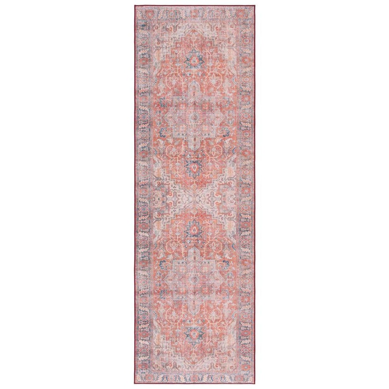 SAFAVIEH Tucson Rust/Navy 3 ft. x 8 ft. Machine Washable Floral Border Runner Rug TSN168P-28
