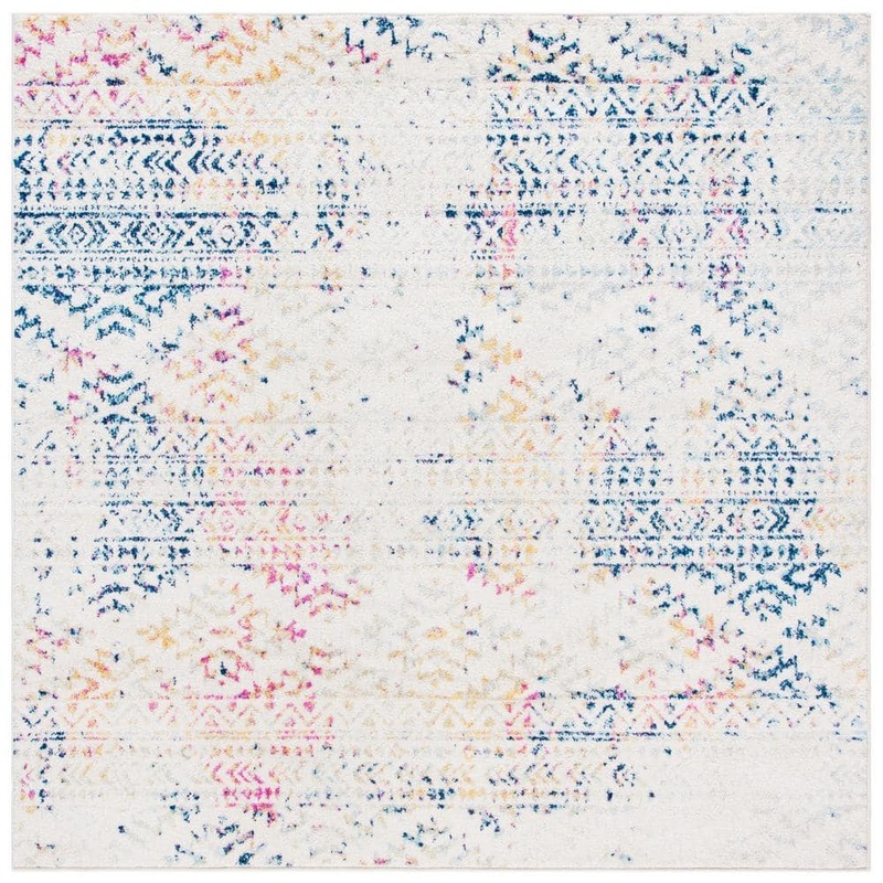 SAFAVIEH Tulum Ivory/Blue 9 ft. x 9 ft. Square Geometric Area Rug TUL272C-9SQ