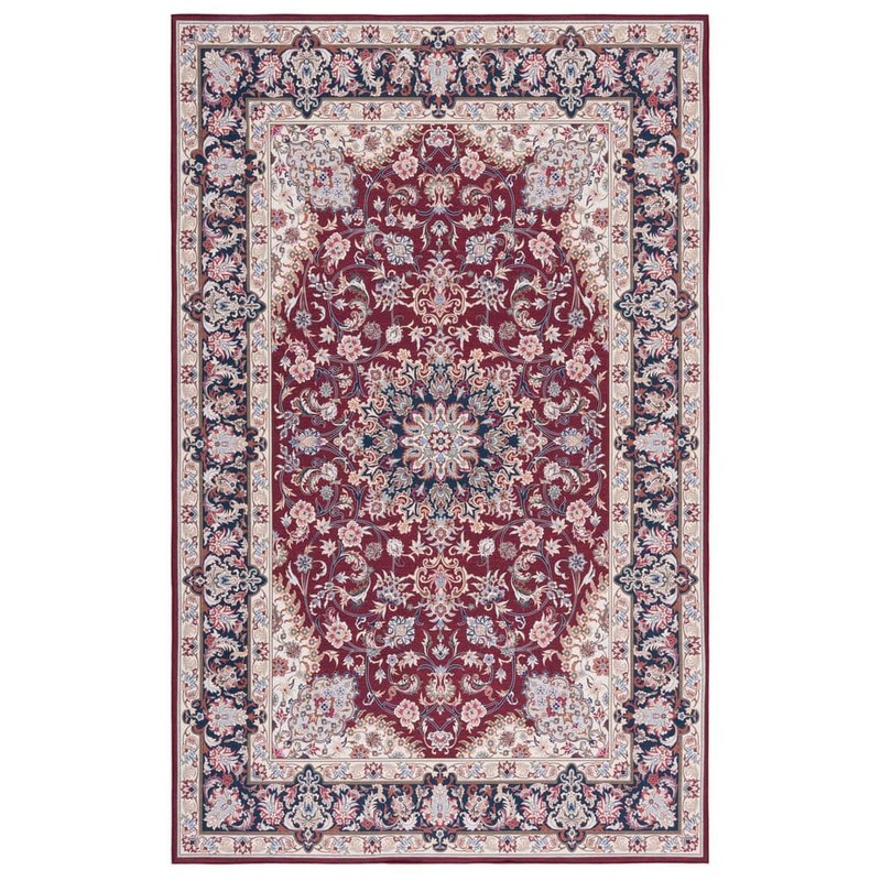 SAFAVIEH Tuscon Red/Navy 9 ft. x 12 ft. Machine Washable Floral Border Area Rug TSN135Q-9