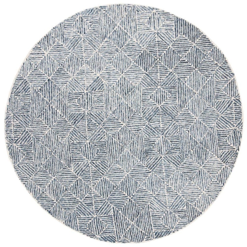 SAFAVIEH Abstract Blue/Ivory 4 ft. x 4 ft. Diamond Geometric Round Area Rug ABT763M-4R