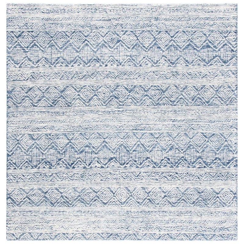 SAFAVIEH Abstract Blue/Ivory 6 ft. x 6 ft. Diamond Striped Ikat Square Area Rug ABT343N-6SQ