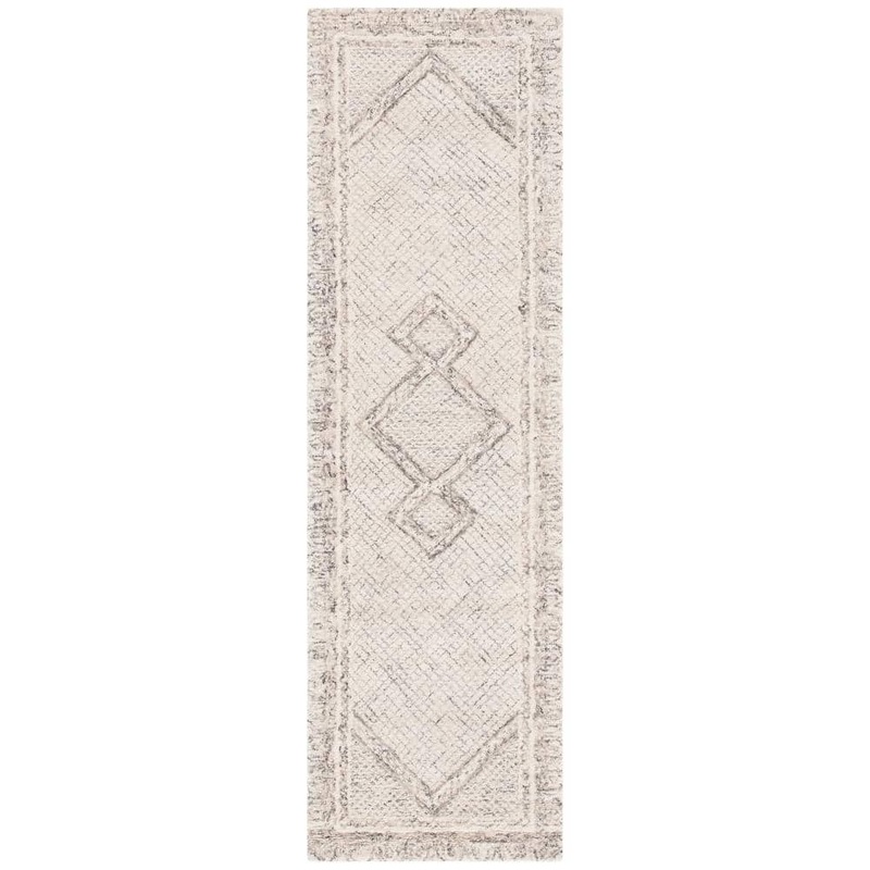 SAFAVIEH Abstract Ivory/Gray 2 ft. x 12 ft. Geometric Border Runner Rug ABT345F-212