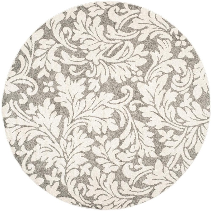 SAFAVIEH Amherst Dark Gray/Beige 7 ft. x 7 ft. Round Geometric Floral Area Rug AMT425R-7R
