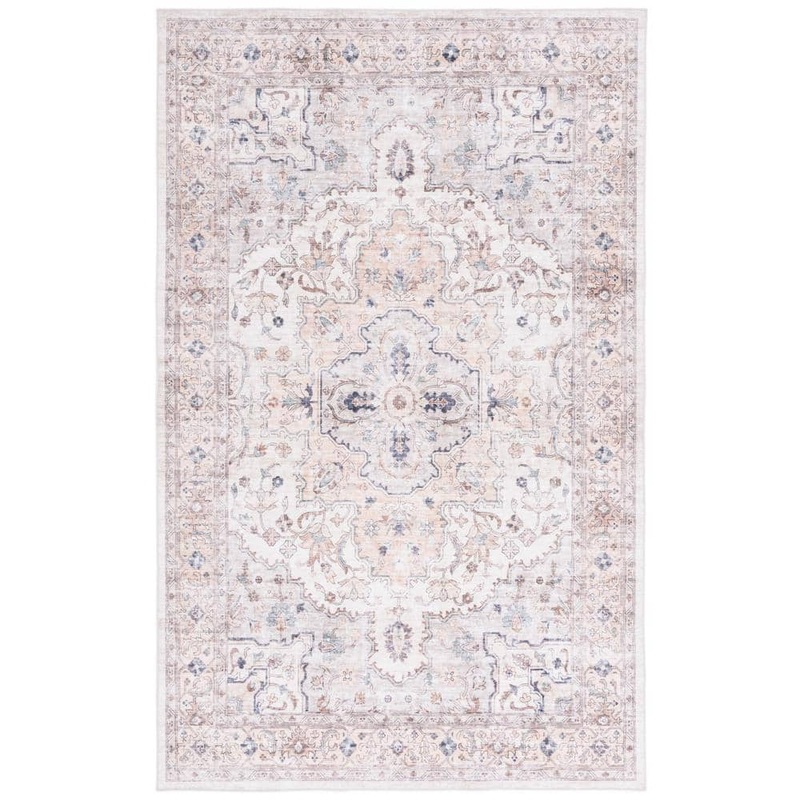 SAFAVIEH Arizona Peach/Beige 3 ft. x 5 ft. Distressed Border Ornate Machine Washable Area Rug ARZ520U-3