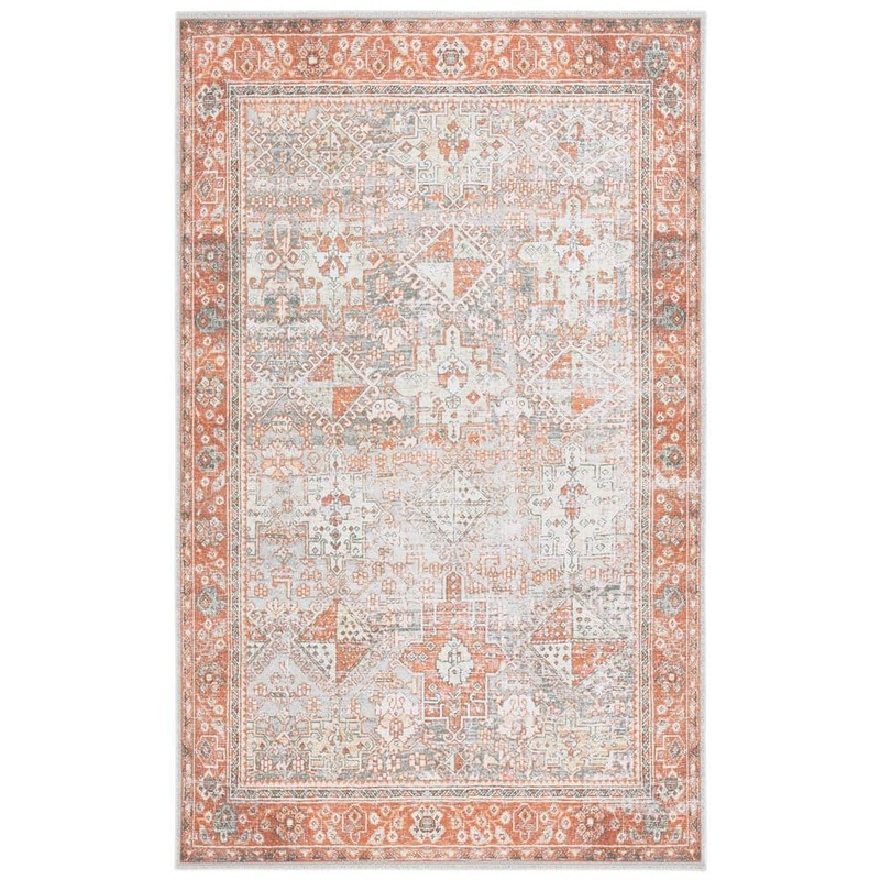SAFAVIEH Arizona Rust/Sage 9 ft. x 12 ft. Distressed Border Ornate Machine Washable Area Rug ARZ199P-9