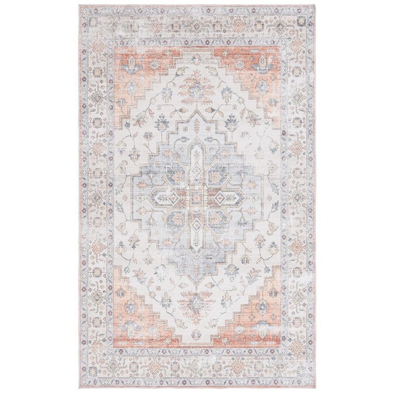 SAFAVIEH Arizona Sage/Light Rust 3 ft. x 5 ft. Distressed Border Ornate Machine Washable Area Rug ARZ209W-3