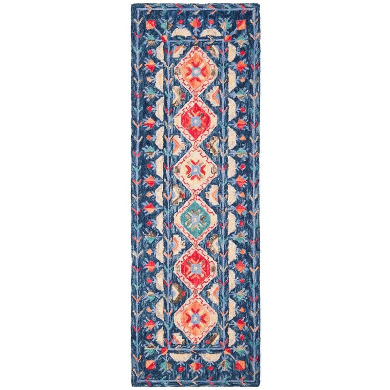 SAFAVIEH Aspen Navy/Orange 2 ft. x 7 ft. Geometric Runner Rug APN515N-27