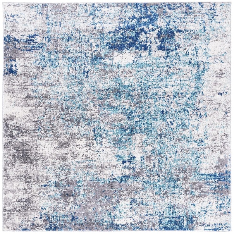 SAFAVIEH Aston Light Blue/Gray 7 ft. x 7 ft. Distressed Abstract Square Area Rug ASN705M-7SQ