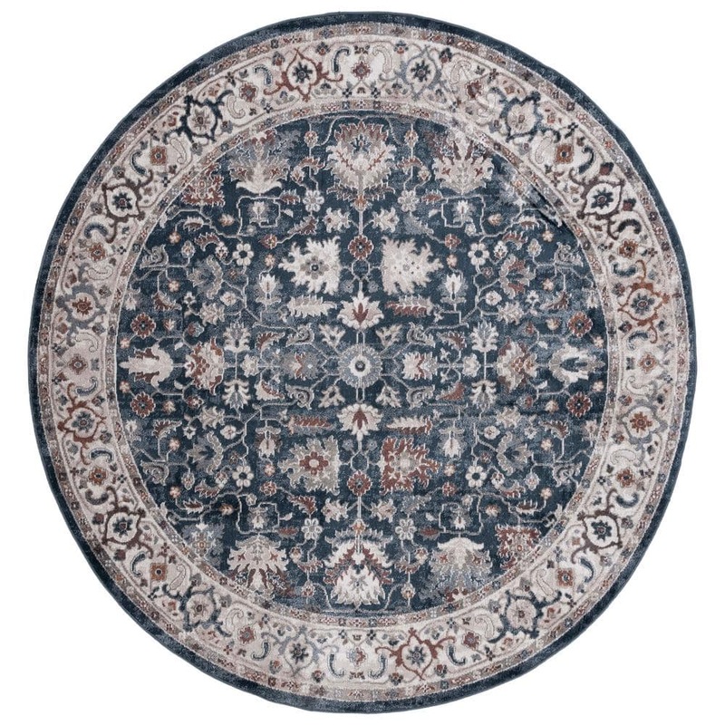 SAFAVIEH Bayside Blue/Grey 7 ft. x 7 ft. Machine Washable Border Medallion Round Area Rug BAY100M-7R